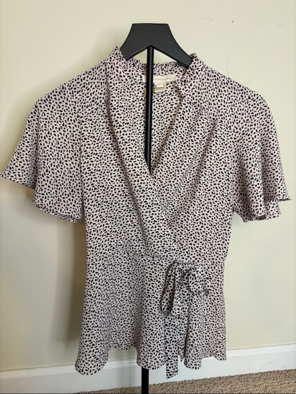 3 for $20 Monteau Light Pink and Black Dotted Wrap Blouse Size Small